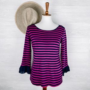 Talbots Ruffle Sleeve Stripe Top